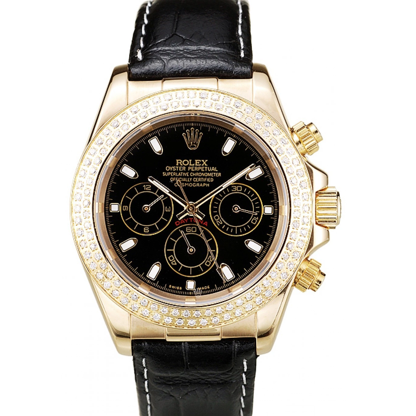 Gold Black Bezel Case Dial Studded Rolex Crystal Daytona 0712